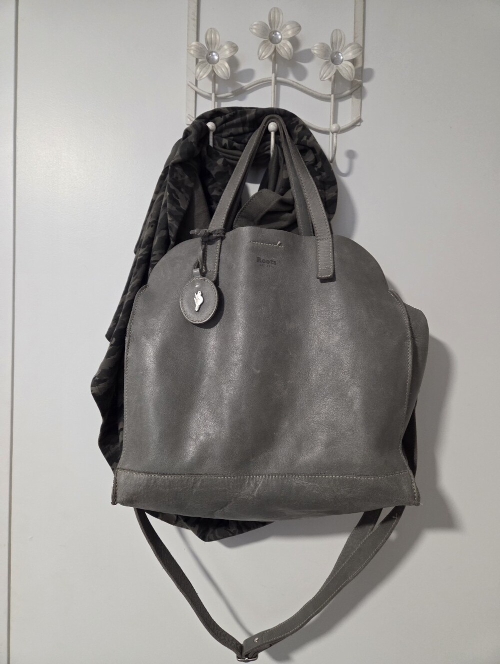 Roots Grey Tribe Leather Satchel
